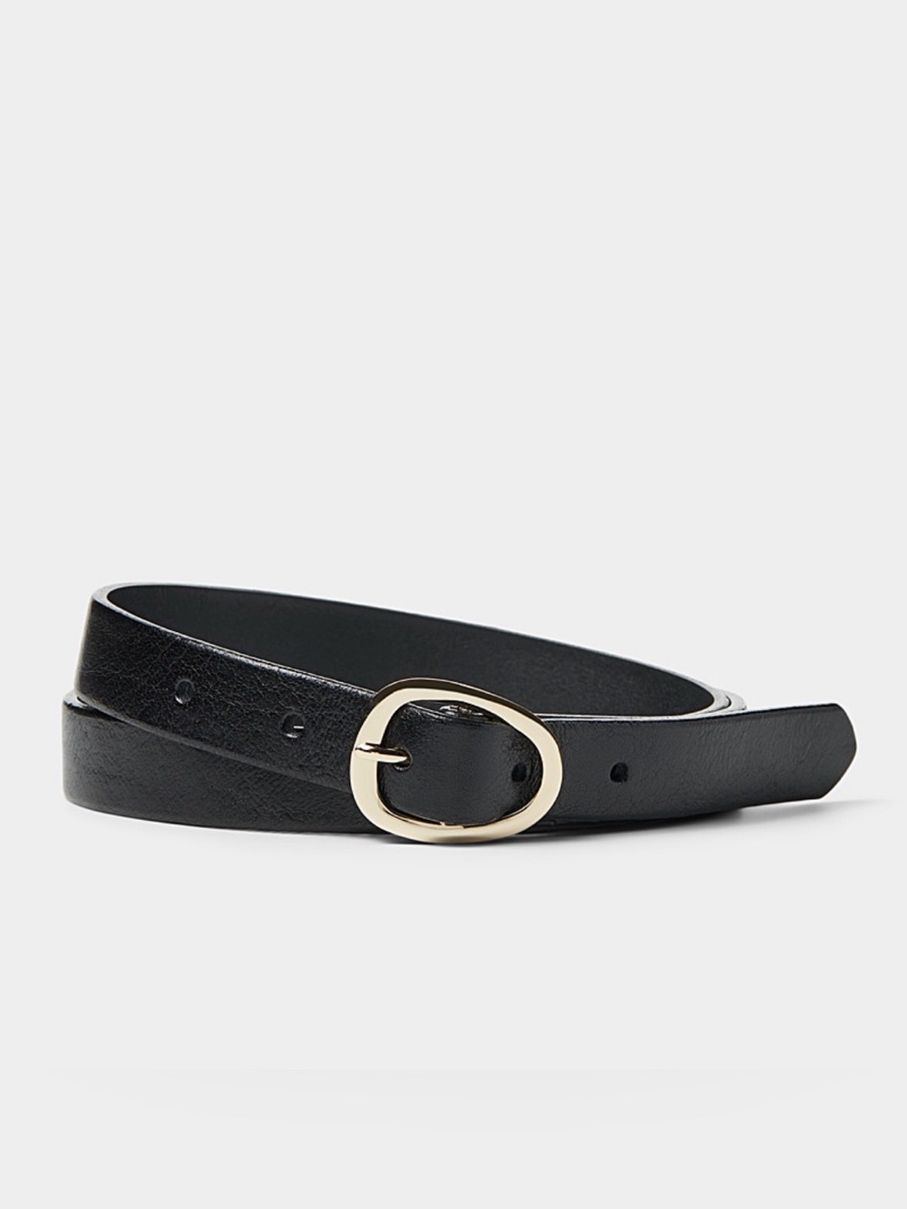 Simons Black Leather Belt with Gold Oval Buckle